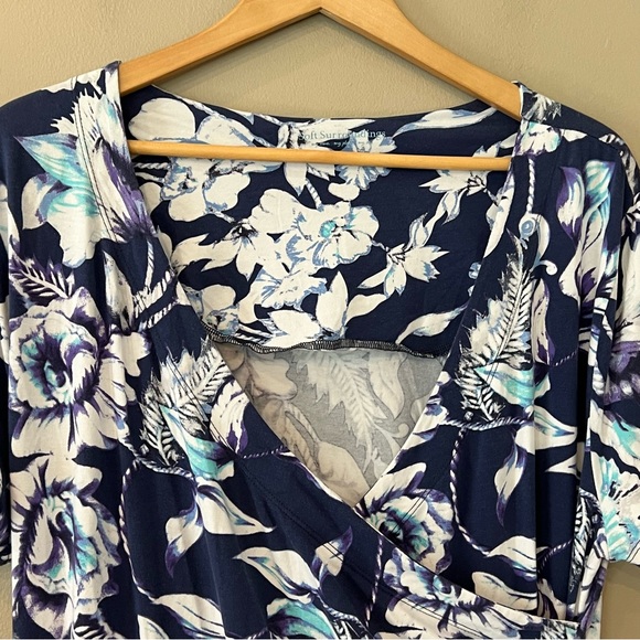 Soft Surroundings Faux Wrap Dress Jersey Knit XL Navy White Shapely Anywhere - Picture 3 of 15